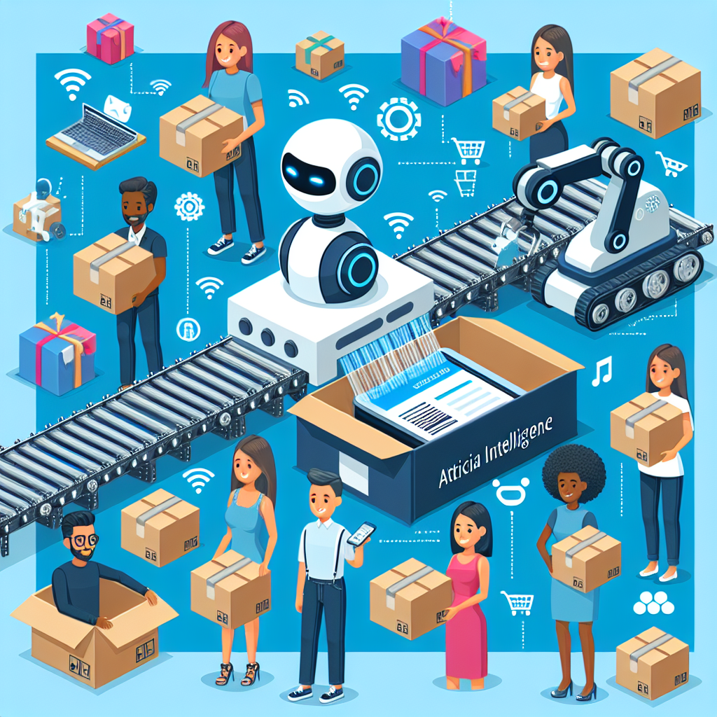 "AI technology transforming e-commerce customer experience and logistics, featuring smart algorithms and automated systems"